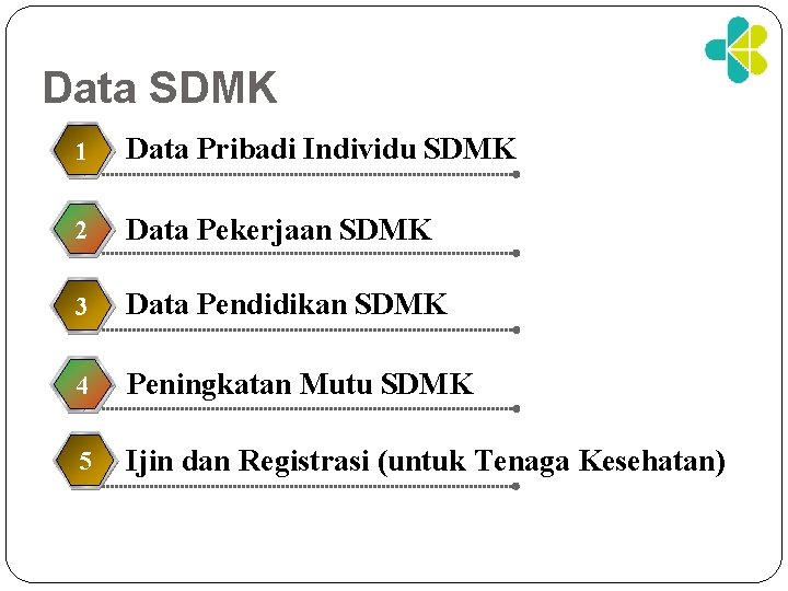Data SDMK 1 Data Pribadi Individu SDMK 2 Data Pekerjaan SDMK 3 Data Pendidikan