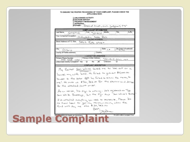 Sample Complaint 