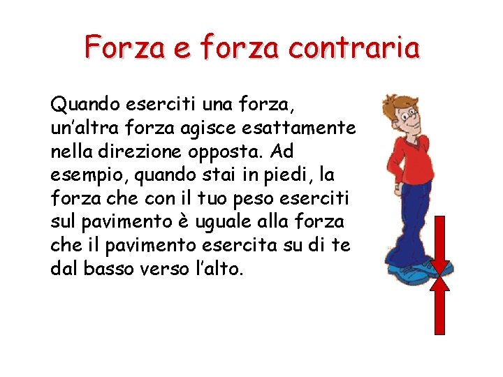 Forza e forza contraria Quando eserciti una forza, un’altra forza agisce esattamente nella direzione