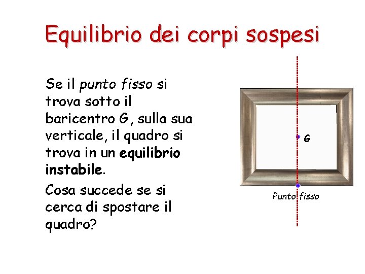 Equilibrio dei corpi sospesi Se il punto fisso si trova sotto il baricentro G,