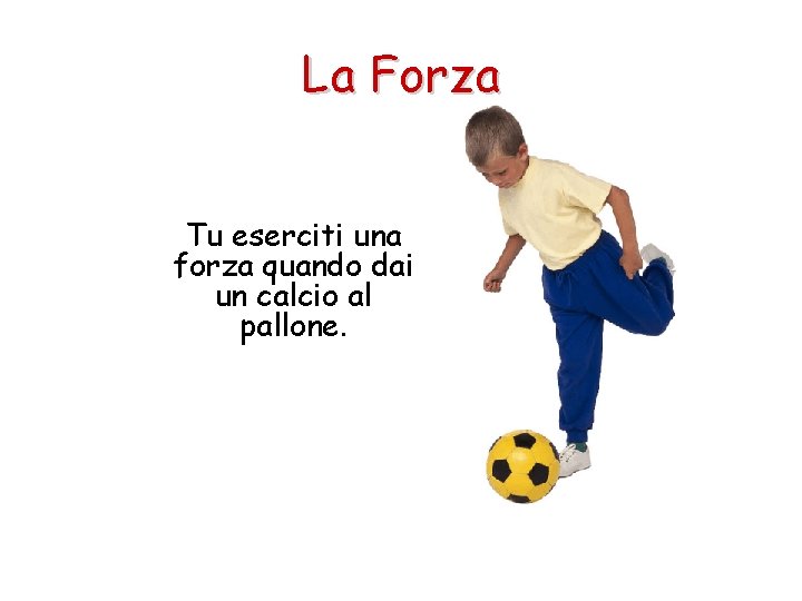 La Forza Tu eserciti una forza quando dai un calcio al pallone. 