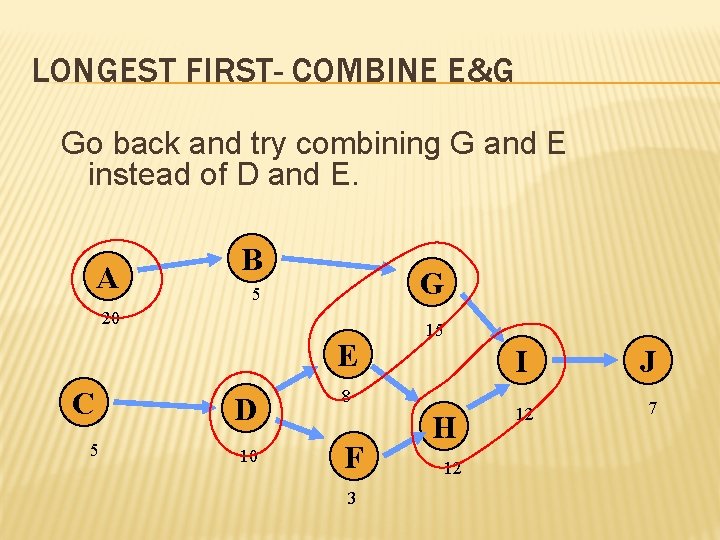 LONGEST FIRST- COMBINE E&G Go back and try combining G and E instead of