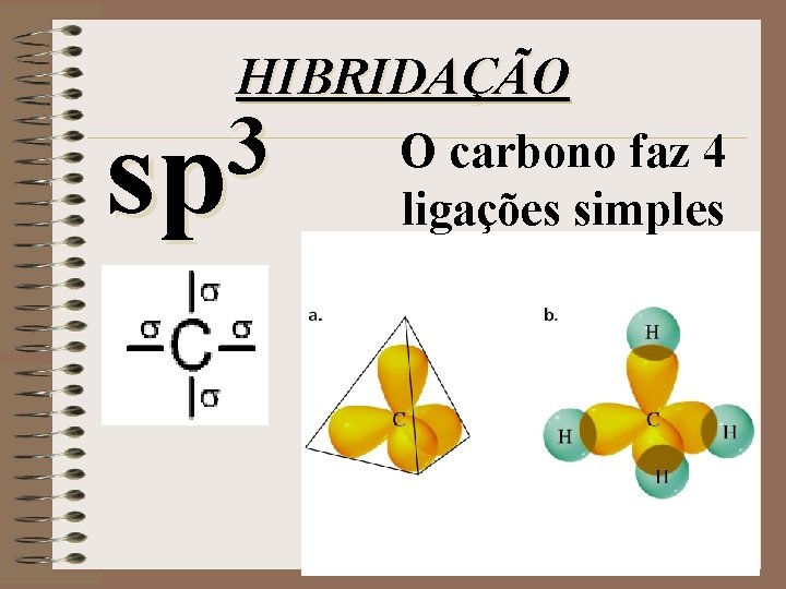 HIBRIDAÇÃO 3 sp O carbono faz 4 ligações simples 