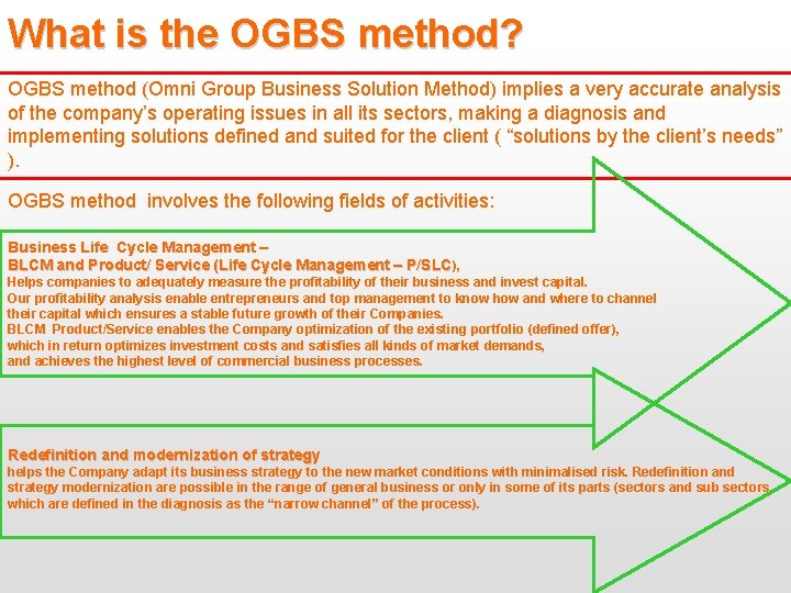  What is the OGBS method? OGBS method (Omni Group Business Solution Method) implies