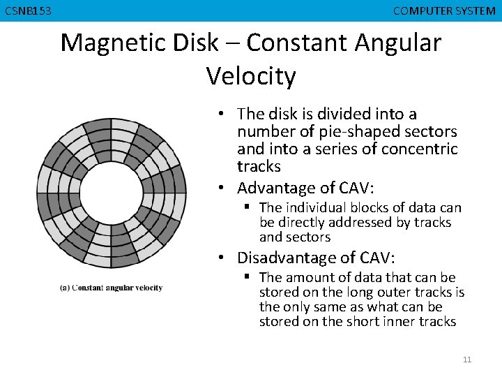 CGMB 143 CSNB 153 CMPD 223 COMPUTER SYSTEM COMPUTERORGANIZATION Magnetic Disk – Constant Angular