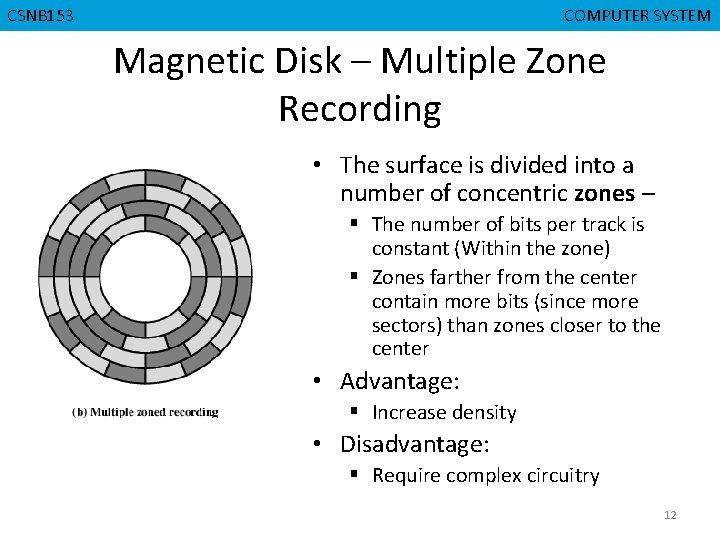 CGMB 143 CSNB 153 CMPD 223 COMPUTER SYSTEM COMPUTERORGANIZATION Magnetic Disk – Multiple Zone