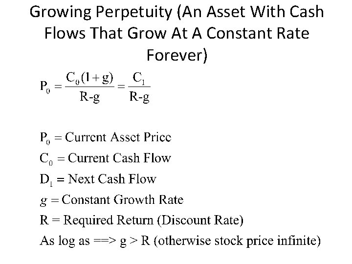 Growing Perpetuity (An Asset With Cash Flows That Grow At A Constant Rate Forever)