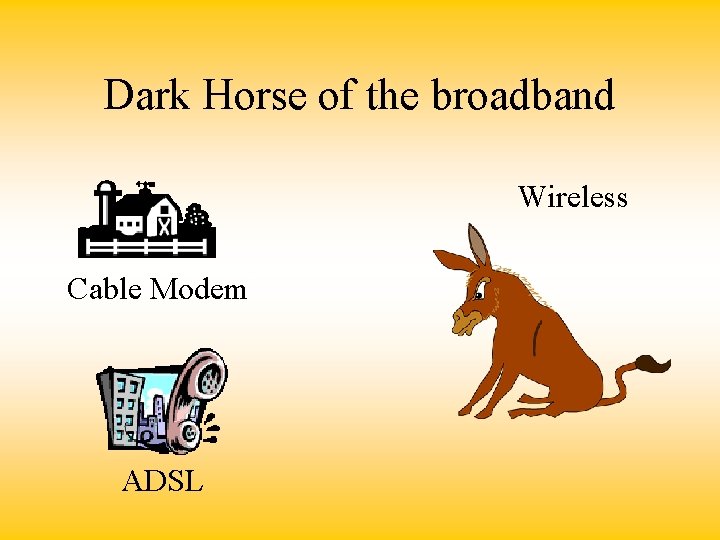 Dark Horse of the broadband Wireless Cable Modem ADSL 