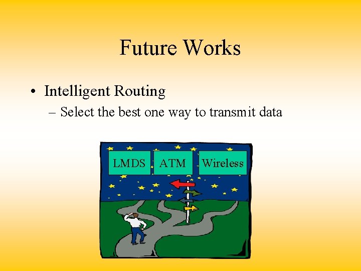 Future Works • Intelligent Routing – Select the best one way to transmit data