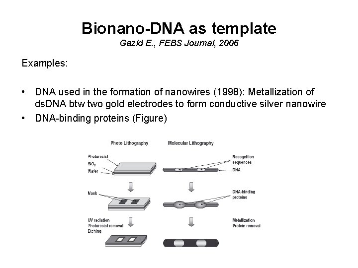 Bionano-DNA as template Gazid E. , FEBS Journal, 2006 Examples: • DNA used in