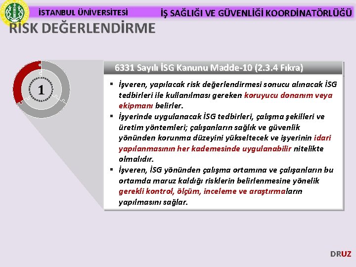 İSTANBUL ÜNİVERSİTESİ İŞ SAĞLIĞI VE GÜVENLİĞİ KOORDİNATÖRLÜĞÜ 6331 Sayılı İSG Kanunu Madde-10 (2. 3.