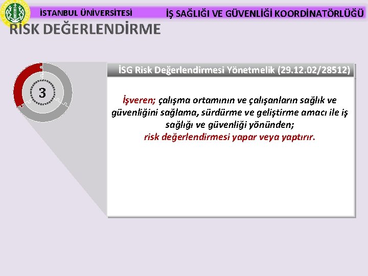 İSTANBUL ÜNİVERSİTESİ İŞ SAĞLIĞI VE GÜVENLİĞİ KOORDİNATÖRLÜĞÜ İSG Risk Değerlendirmesi Yönetmelik (29. 12. 02/28512)