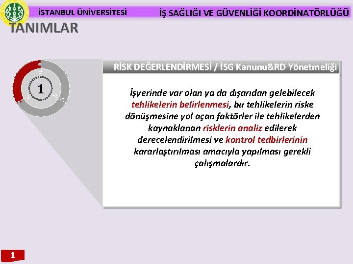 İSTANBUL ÜNİVERSİTESİ İŞ SAĞLIĞI VE GÜVENLİĞİ KOORDİNATÖRLÜĞÜ RİSK DEĞERLENDİRMESİ / İSG Kanunu&RD Yönetmeliği 1