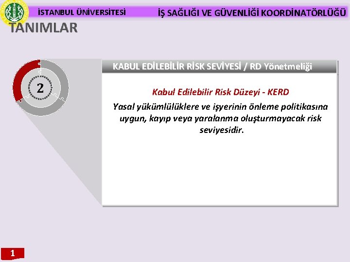 İSTANBUL ÜNİVERSİTESİ İŞ SAĞLIĞI VE GÜVENLİĞİ KOORDİNATÖRLÜĞÜ KABUL EDİLEBİLİR RİSK SEVİYESİ / RD Yönetmeliği