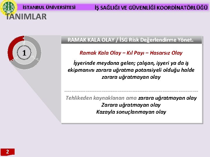 İSTANBUL ÜNİVERSİTESİ İŞ SAĞLIĞI VE GÜVENLİĞİ KOORDİNATÖRLÜĞÜ RAMAK KALA OLAY / İSG Risk Değerlendirme