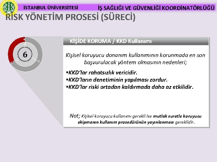 İSTANBUL ÜNİVERSİTESİ İŞ SAĞLIĞI VE GÜVENLİĞİ KOORDİNATÖRLÜĞÜ KİŞİDE KORUMA / KKD Kullanımı 6 Kişisel