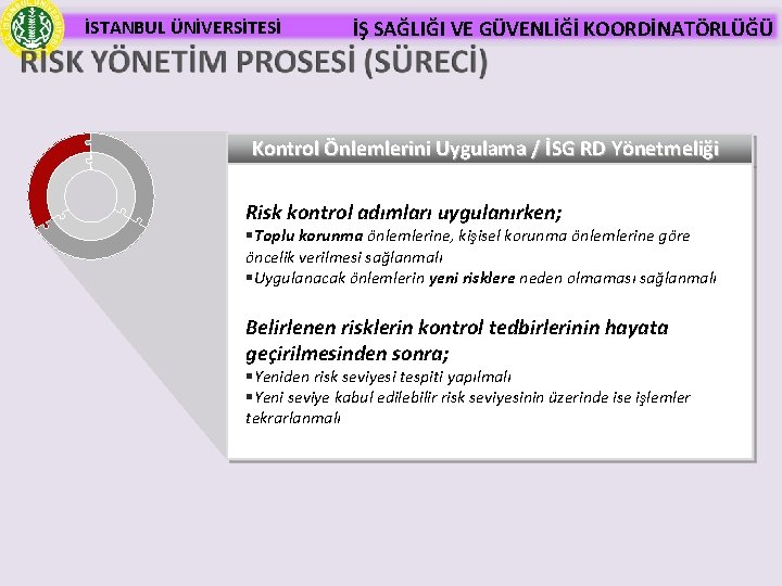 İSTANBUL ÜNİVERSİTESİ İŞ SAĞLIĞI VE GÜVENLİĞİ KOORDİNATÖRLÜĞÜ Kontrol Önlemlerini Uygulama / İSG RD Yönetmeliği