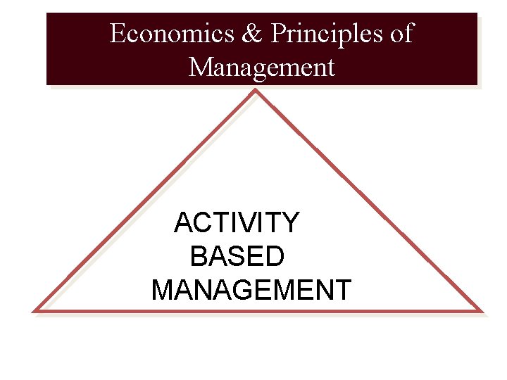 Economics & Principles of Management ACTIVITY BASED MANAGEMENT 