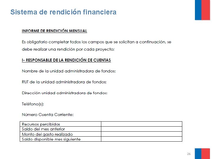 Sistema de rendición financiera 26 