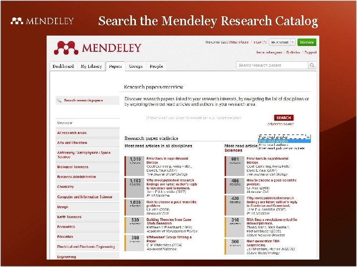 Search the Mendeley Research Catalog 