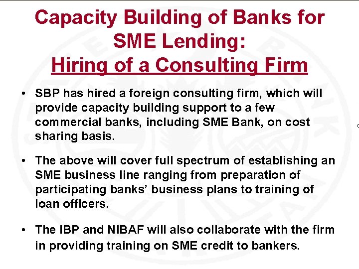 Capacity Building of Banks for SME Lending: Hiring of a Consulting Firm • SBP