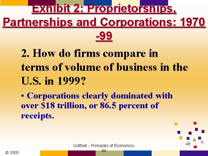 Exhibit 2: Proprietorships, Partnerships and Corporations: 1970 -99 2. How do firms compare in