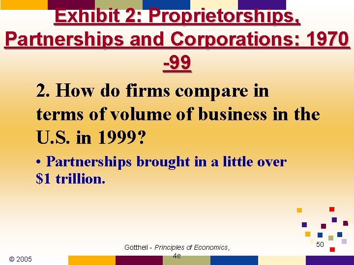 Exhibit 2: Proprietorships, Partnerships and Corporations: 1970 -99 2. How do firms compare in