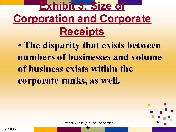 Exhibit 3: Size of Corporation and Corporate Receipts • The disparity that exists between