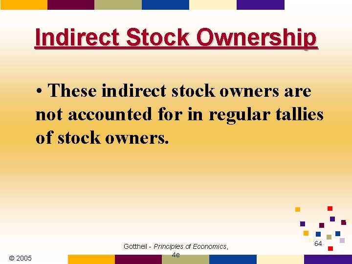 Indirect Stock Ownership • These indirect stock owners are not accounted for in regular