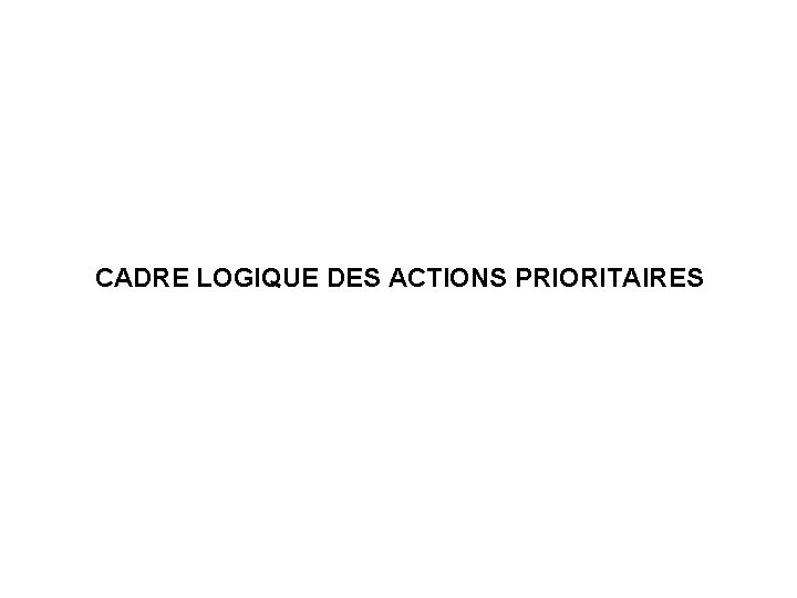 CADRE LOGIQUE DES ACTIONS PRIORITAIRES 