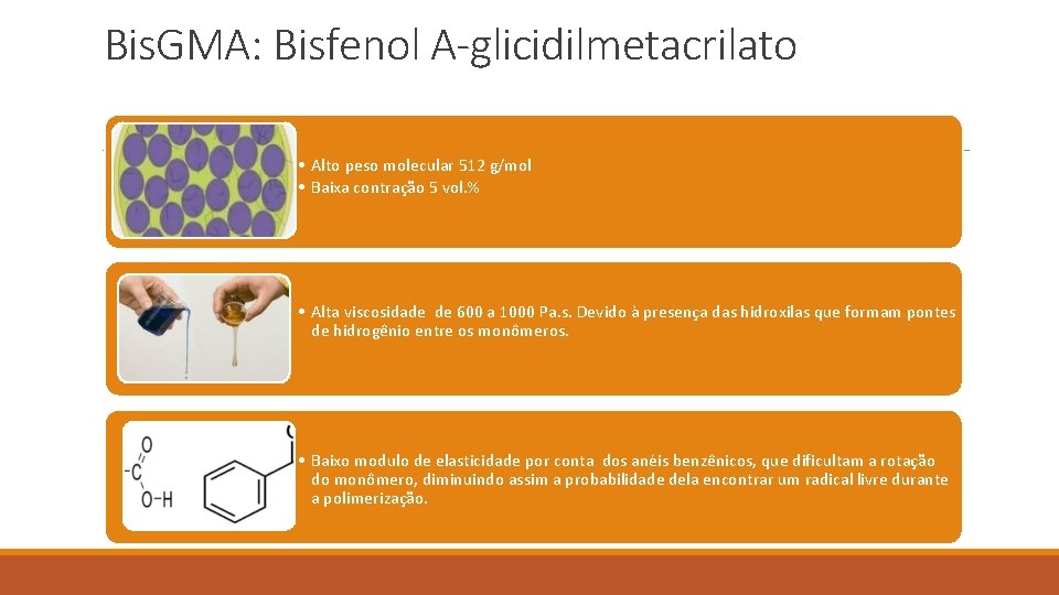 Bis. GMA: Bisfenol A-glicidilmetacrilato • Alto peso molecular 512 g/mol • Baixa contração 5