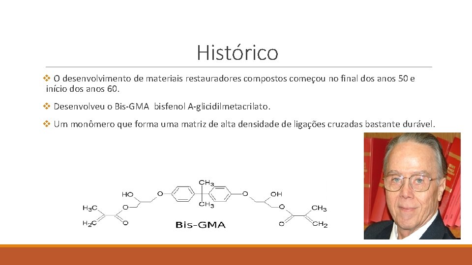 Histórico v O desenvolvimento de materiais restauradores compostos começou no final dos anos 50