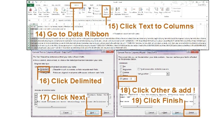 Backup Slide 7 15) Click Text to Columns 14) Go to Data Ribbon 16)