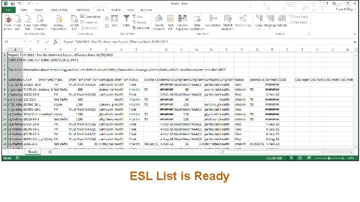 Backup Slide 8 ESL List is Ready 