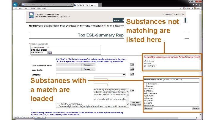 Backup Slide 14 Substances not matching are listed here Substances with a match are