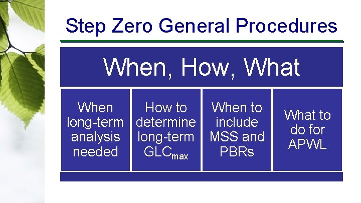 Step Zero General Procedures When, How, What When How to When to long-term determine