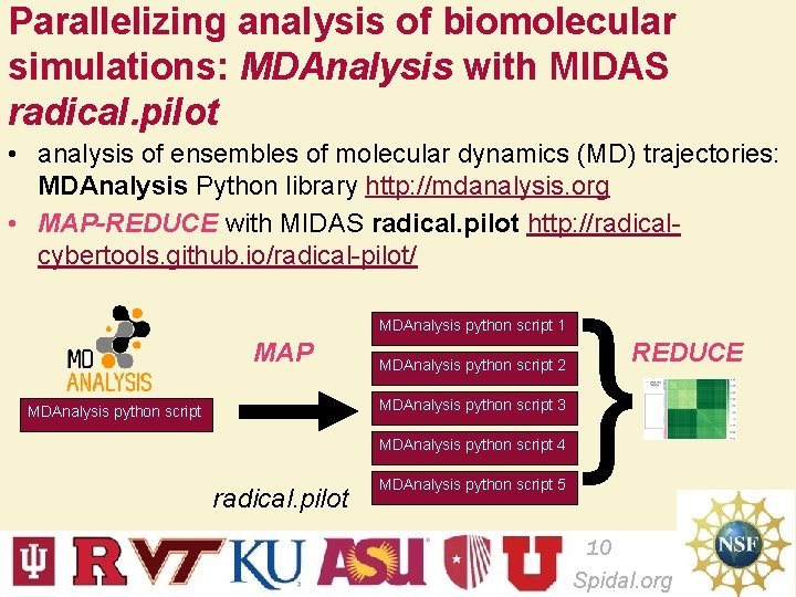 Parallelizing analysis of biomolecular simulations: MDAnalysis with MIDAS radical. pilot • analysis of ensembles