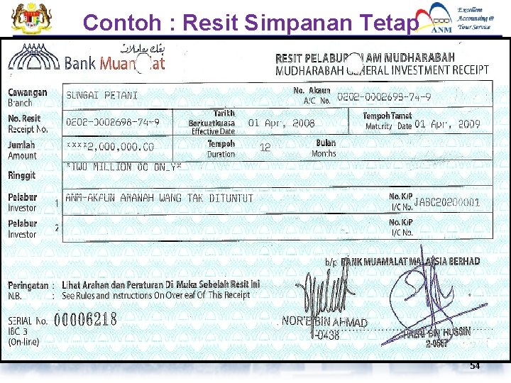 Contoh : Resit Simpanan Tetap 54 