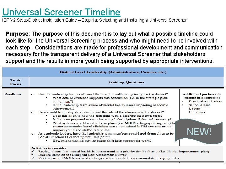 Universal Screener Timeline ISF V 2 State/District Installation Guide – Step 4 a: Selecting