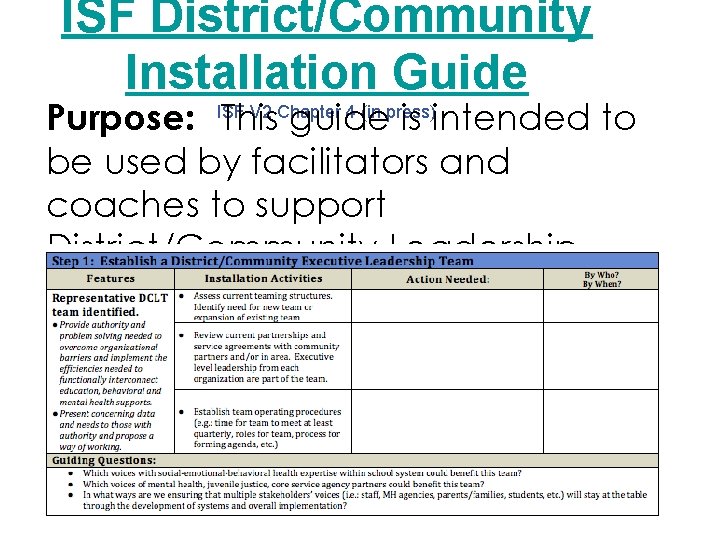 ISF District/Community Installation Guide Purpose: ISF V 2 Chapter 4 (in press) This guide