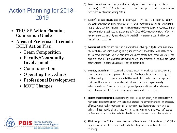 Action Planning for 20182019 • TFI/ISF Action Planning Companion Guide • Areas of Focus