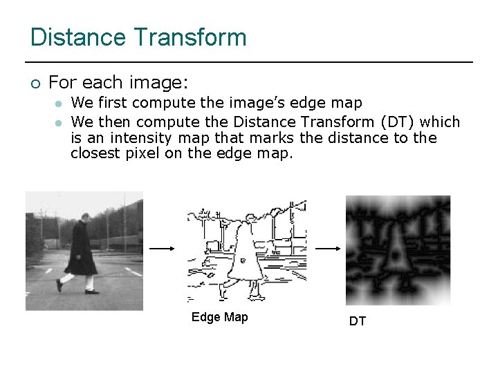 Distance Transform ¡ For each image: l l We first compute the image’s edge