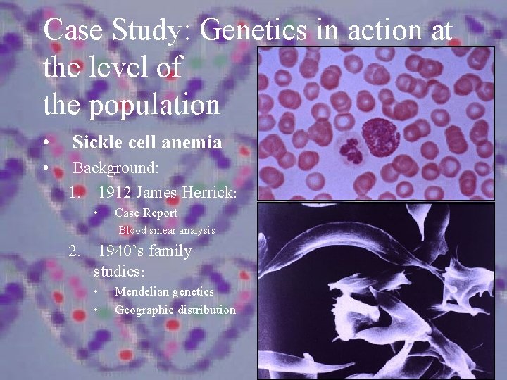Case Study: Genetics in action at the level of the population • Sickle cell
