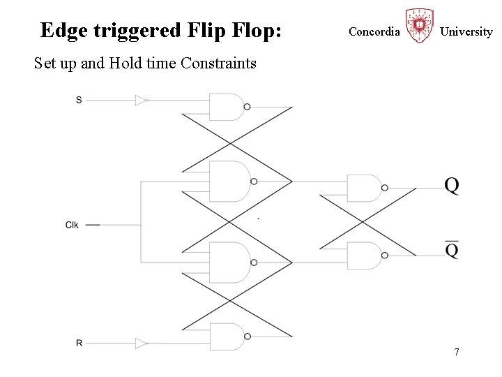 Edge triggered Flip Flop: Concordia University Set up and Hold time Constraints 7 
