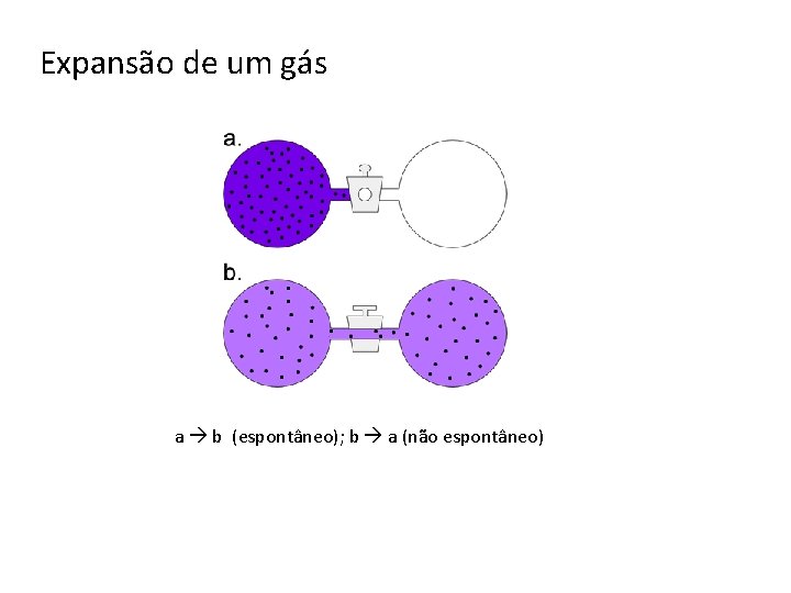 Expansão de um gás a b (espontâneo); b a (não espontâneo) 