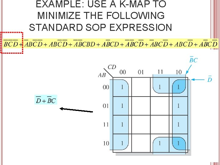 EXAMPLE: USE A K-MAP TO MINIMIZE THE FOLLOWING STANDARD SOP EXPRESSION 