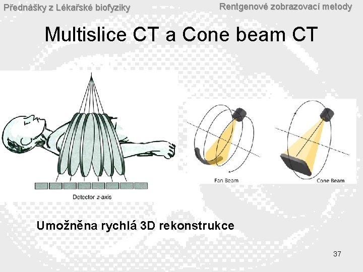 Přednášky z Lékařské biofyziky Rentgenové zobrazovací metody Multislice CT a Cone beam CT Umožněna