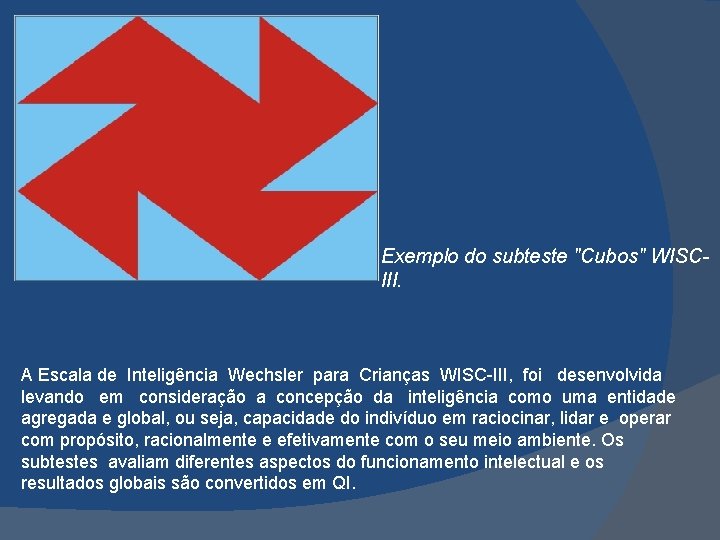 Exemplo do subteste "Cubos" WISCIII. A Escala de Inteligência Wechsler para Crianças WISC-III, foi