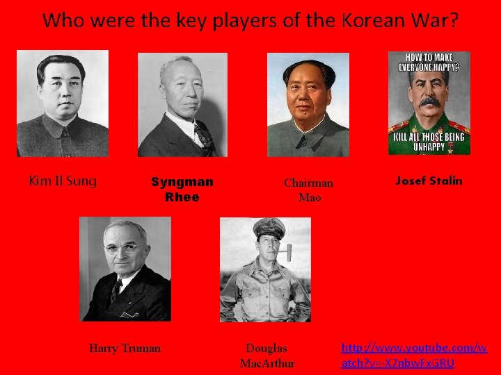 Who were the key players of the Korean War? Kim Il Sung Syngman Rhee