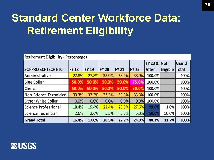 20 Standard Center Workforce Data: Retirement Eligibility 